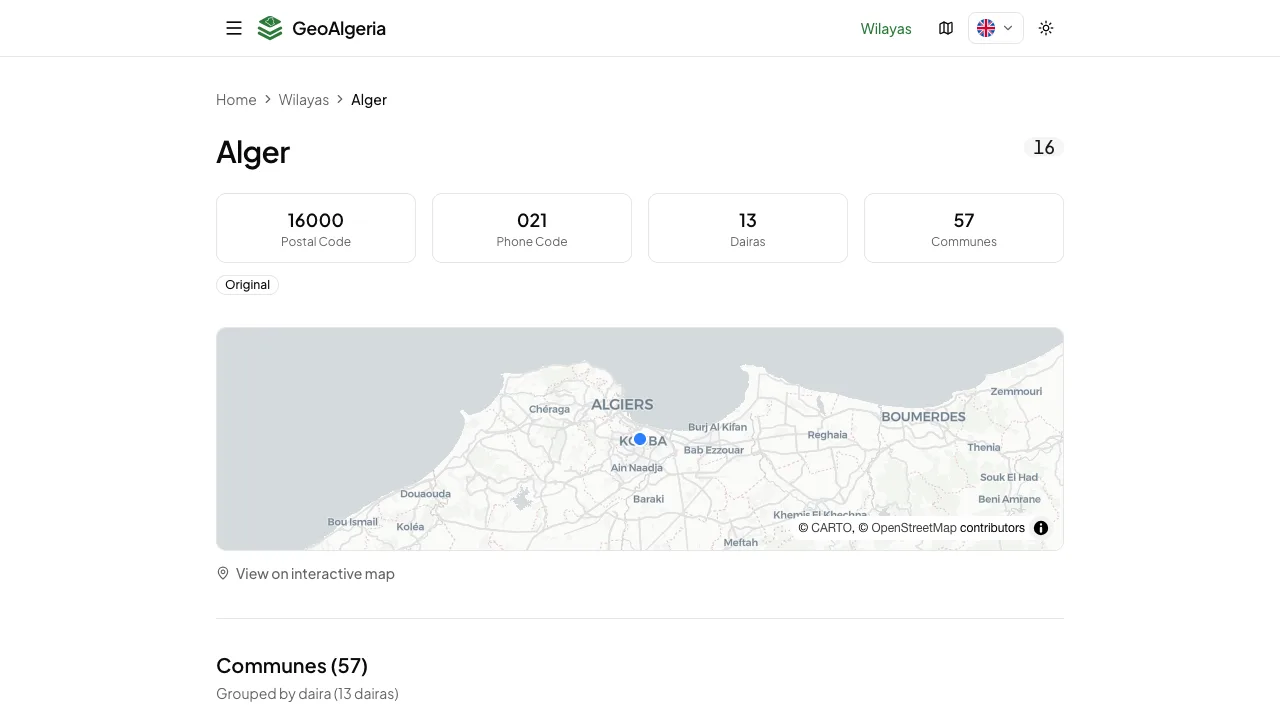 GeoAlgeria wilaya detail page for Alger