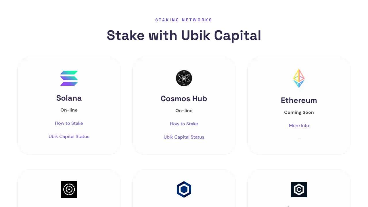 Ubik Capital staking networks overview